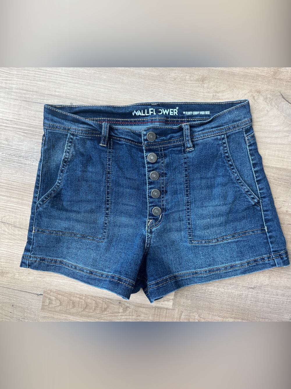 Wallflower Dark Blue Denim Button-Front Women's Shorts